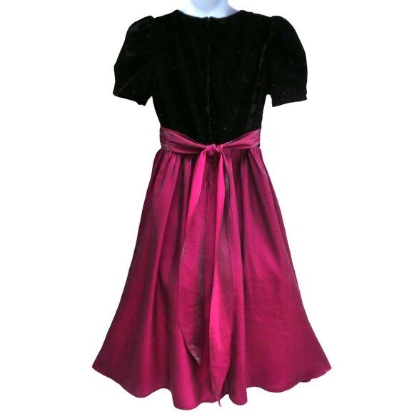 VeLVet Vintage iridescent Dress Midi Sweetheart Neck Short Puff Sleeve Tie Back - Picture 2 of 7
